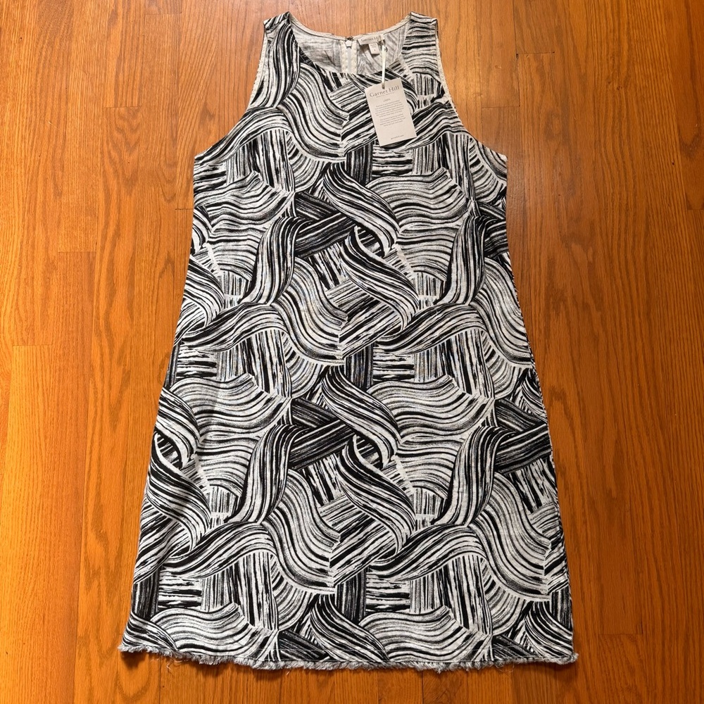 Garnet Hill Brushstroke Linen Fringe-Hem A-Line Dress